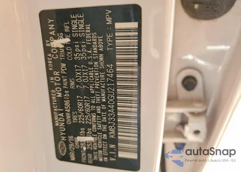 2016 Hyundai Tucson Limited z USA, uszkodzony, nr VIN KM8J33A40GU217464